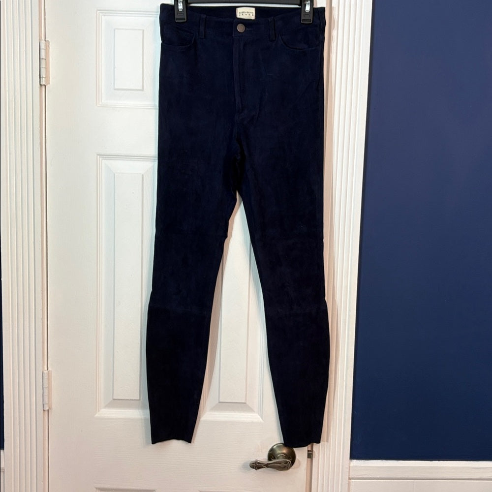 Alice + Olivia Lambskin Navy Blue Suede Jeans - 6 - Image 5