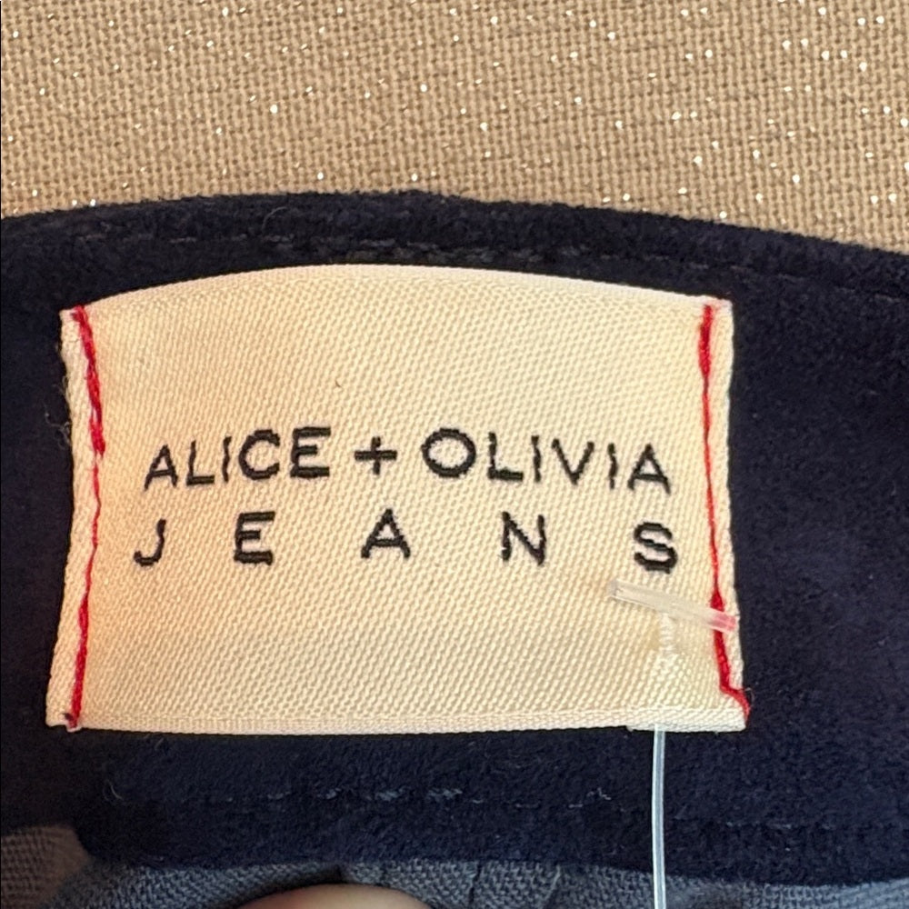 Alice + Olivia Lambskin Navy Blue Suede Jeans - 6 - Image 4