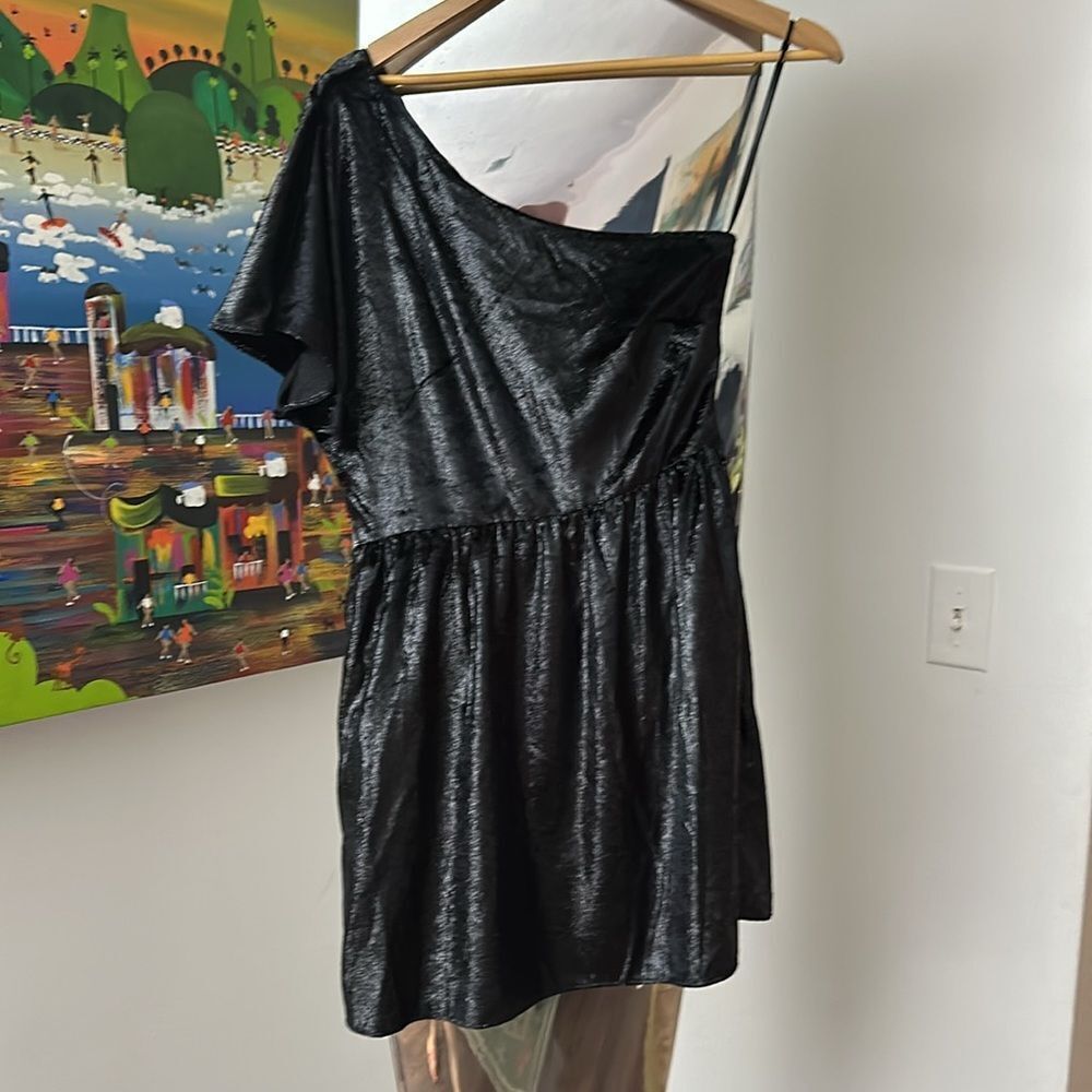 NEW 7 for All Mankind One Shoulder Metallic Velour Fit & Flare Dress