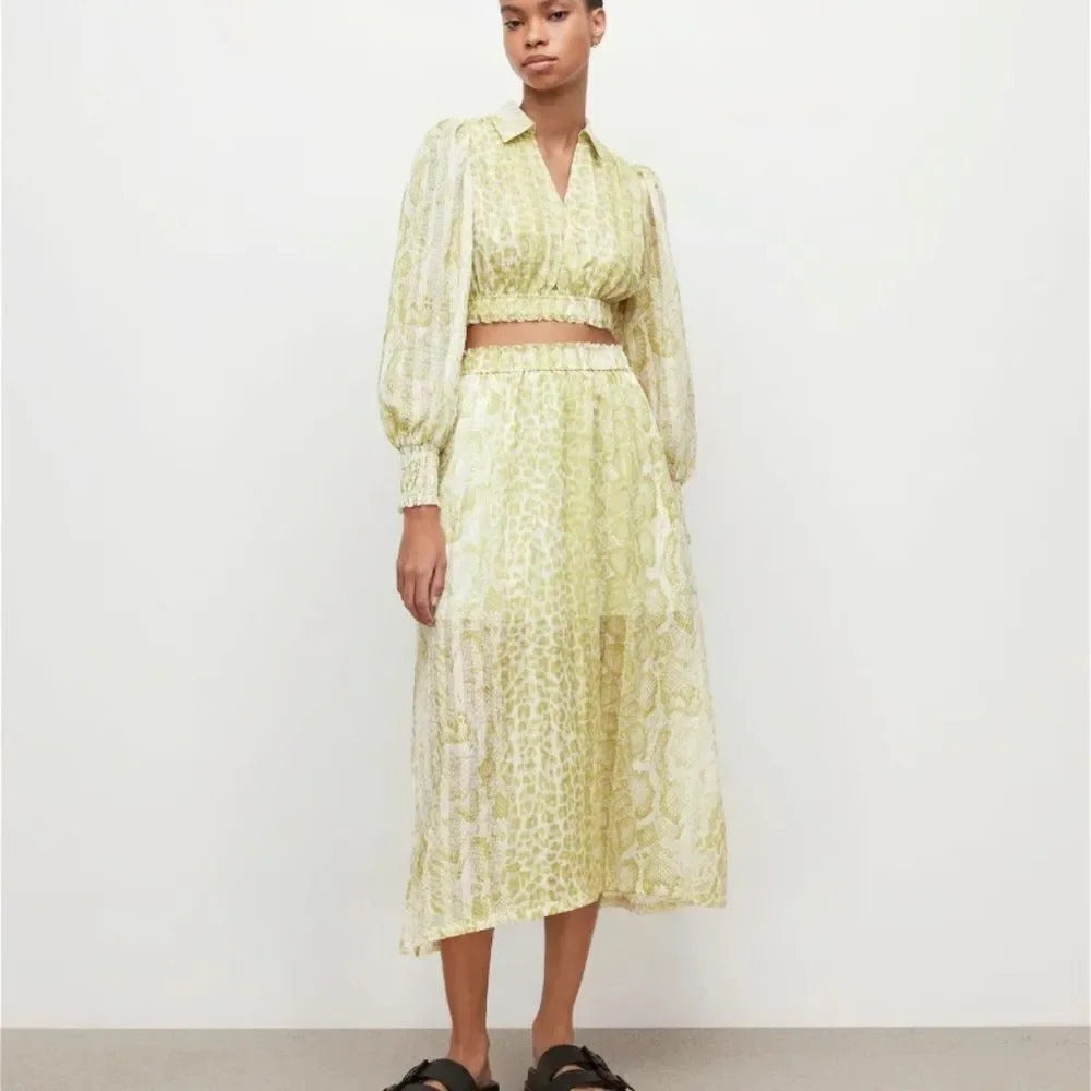 NEW ALLSAINTS Clara Noche Pleated Midi Skirt - size 10