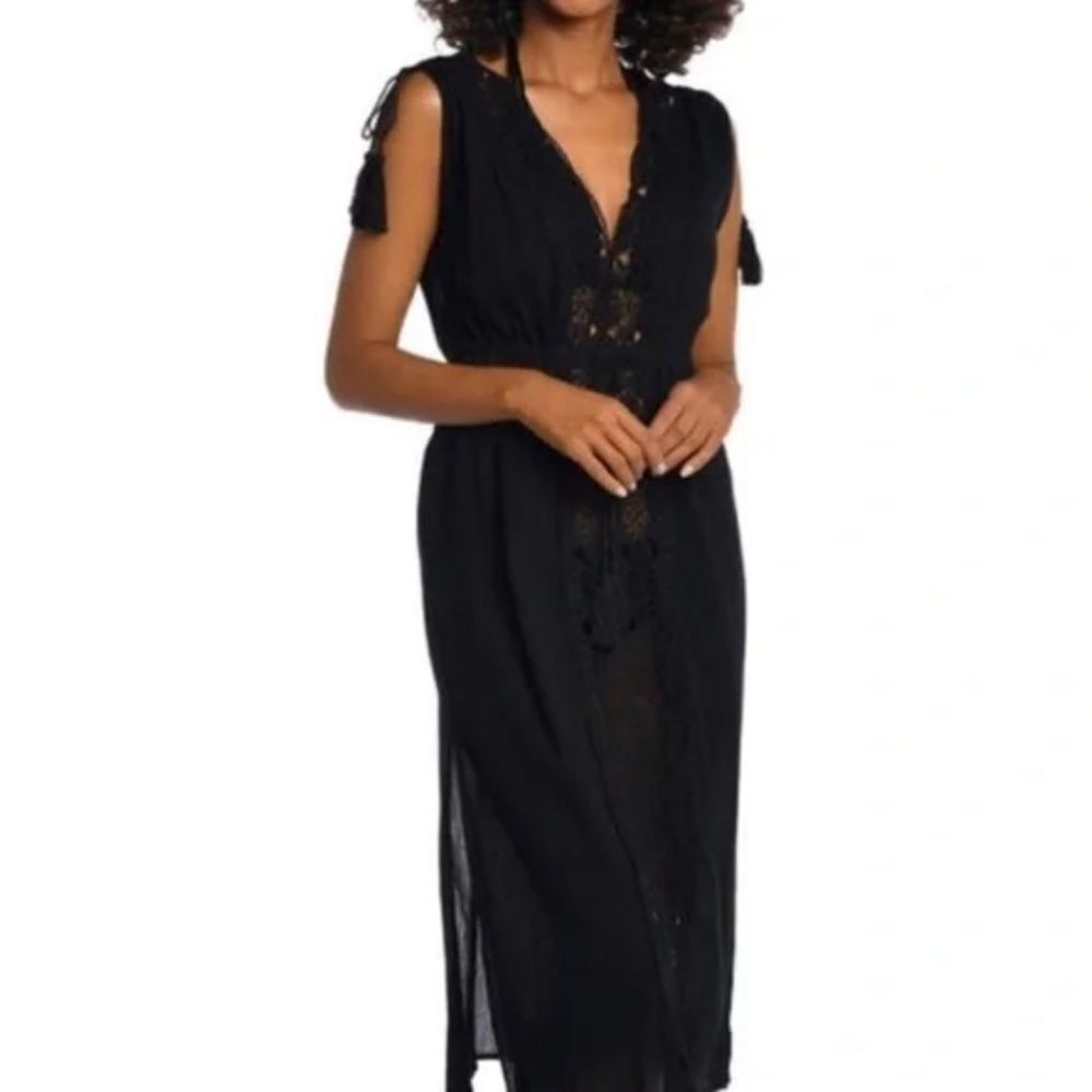 NWT LA BLANCA Island Fare Cotton Crochet Cover Up Midi Dress
