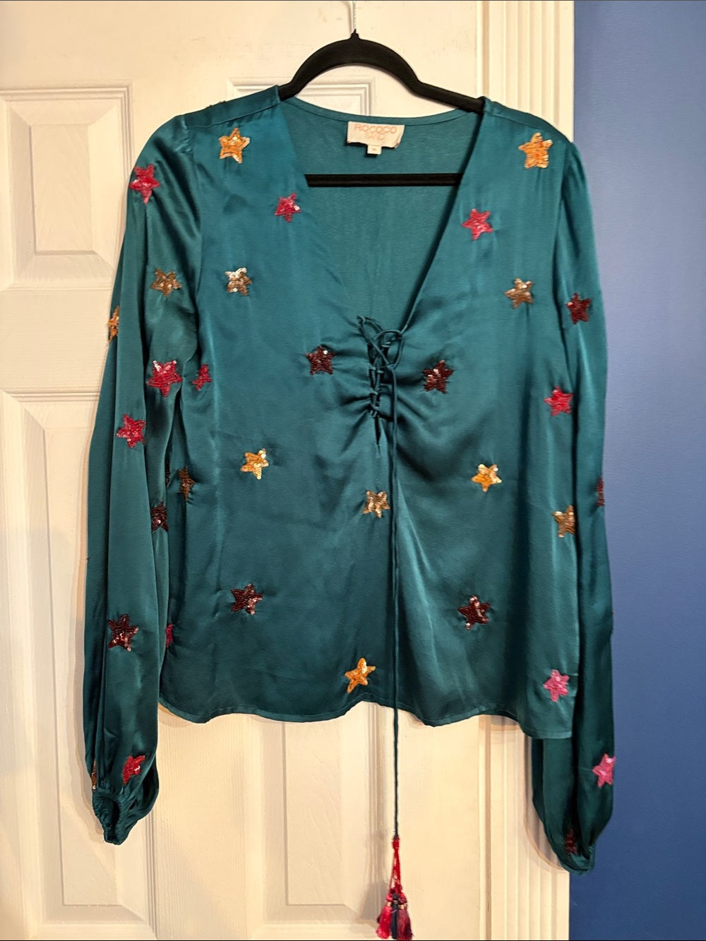 Rococo Sand sequin stars silk blouse - size M - Image 3