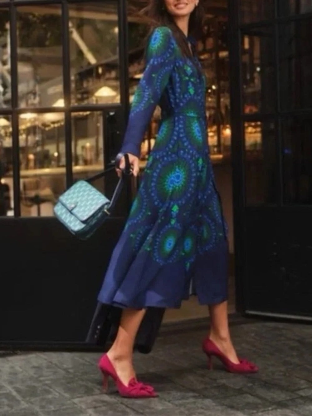 BODEN Kate Midi Shirt Dress French Navy, Artizian Geo Women - size 4 - Image 3