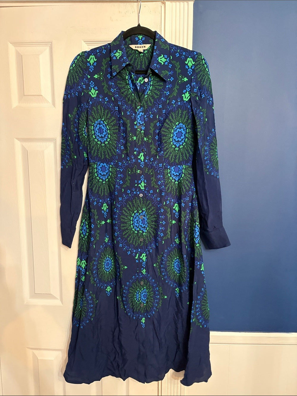 BODEN Kate Midi Shirt Dress French Navy, Artizian Geo Women - size 4 - Image 6