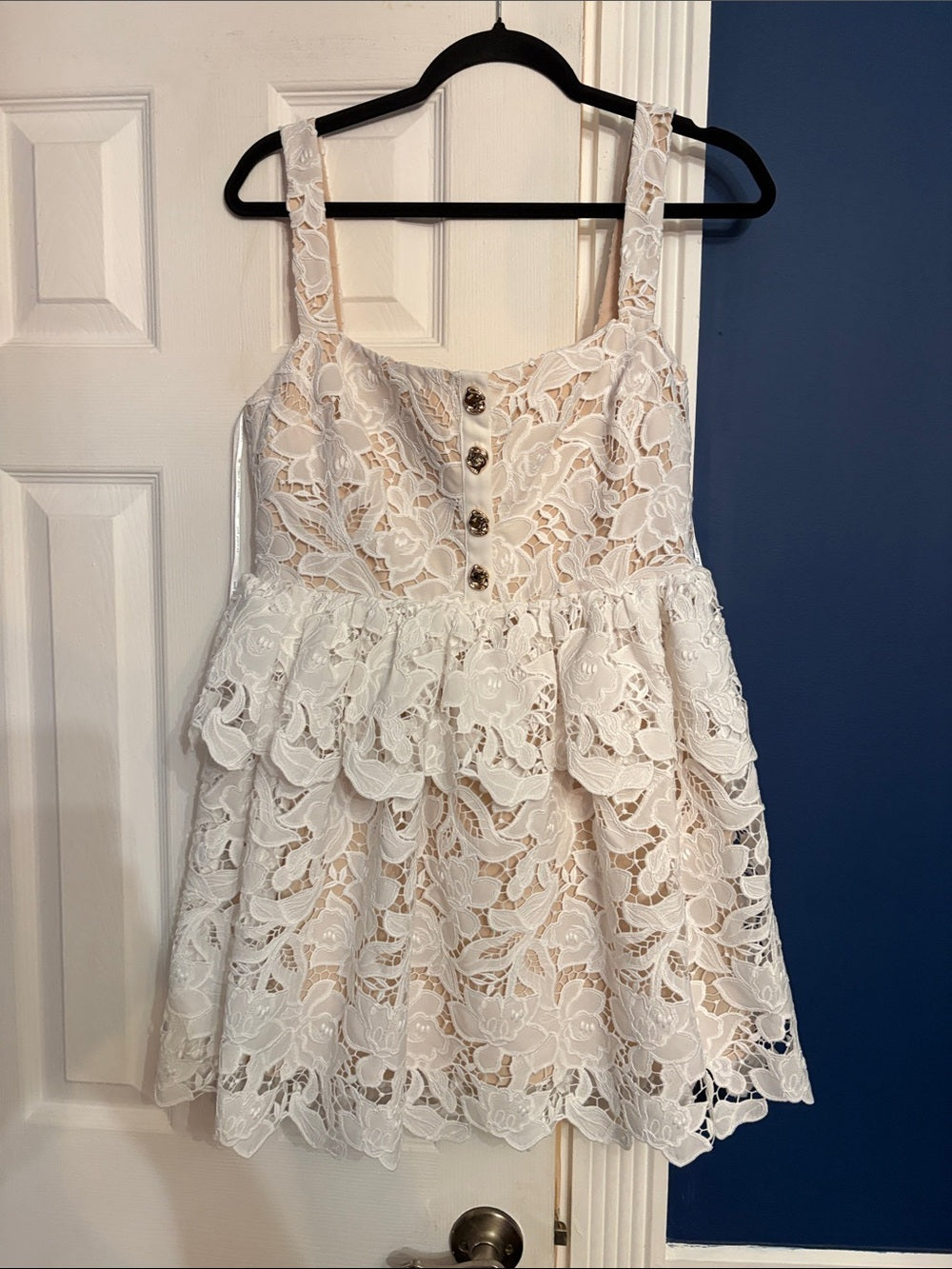 Self-Portrait White Lace Tiered Mini Dress - size 8 - Image 8