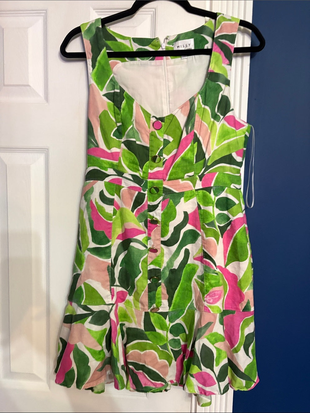 Milly Nile Floral Fit & Flare Linen Blend Dress - size 6 - Image 7