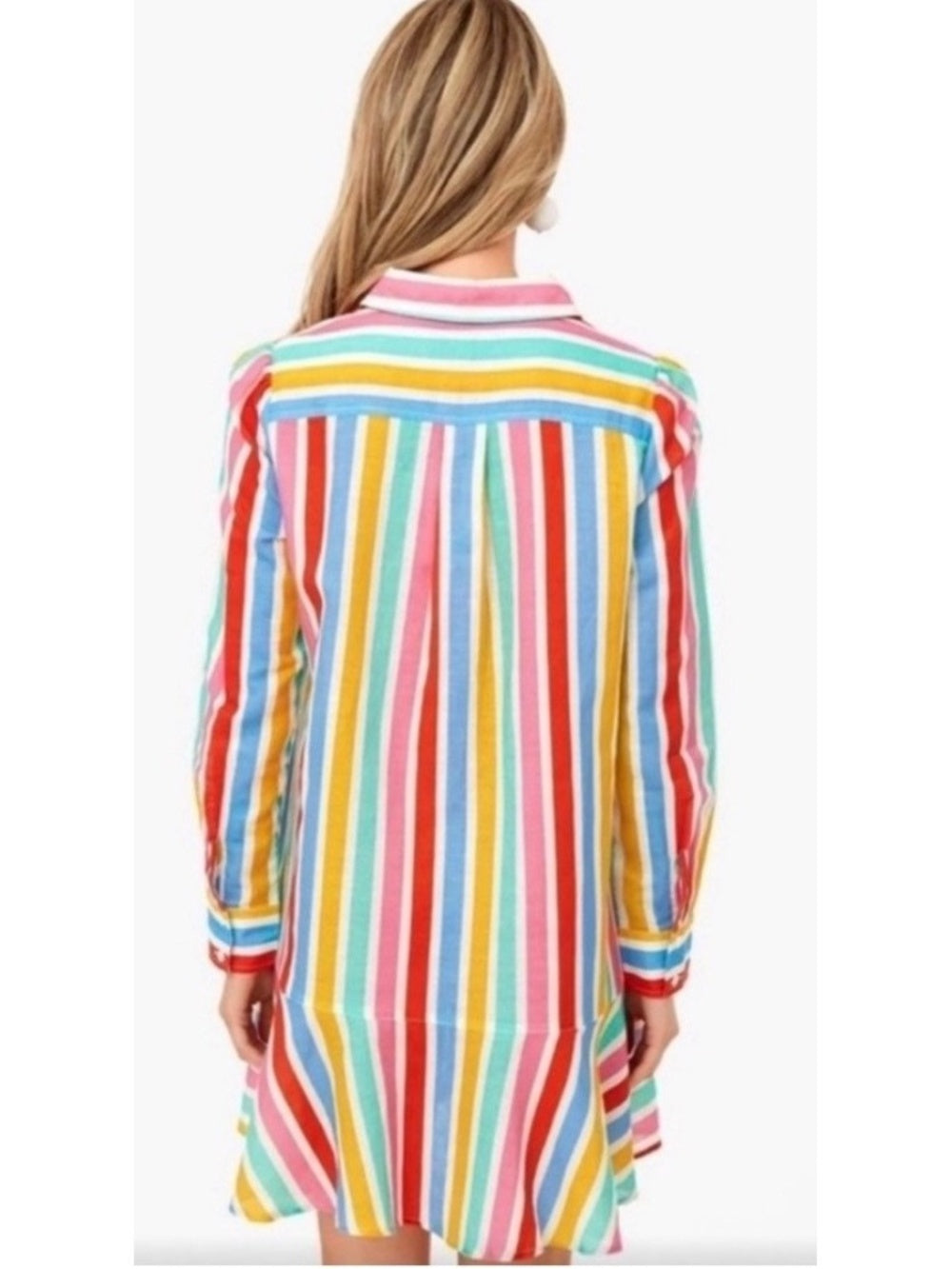 Tuckernuck Multi Color Stripe Ruffle Hem Mini Shirtdress Linen Blend - size XS - Image 3