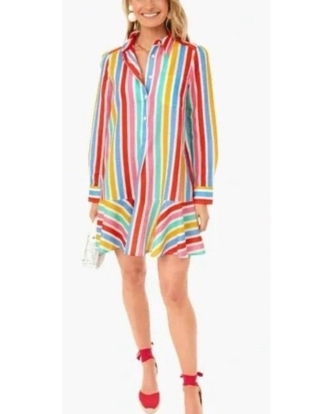 Tuckernuck Multi Color Stripe Ruffle Hem Mini Shirtdress Linen Blend - size XS - Image 2