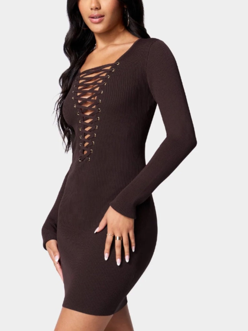 BEBE Plunge Neck Lace Up Sweater Dress - L 🌟 - Image 2