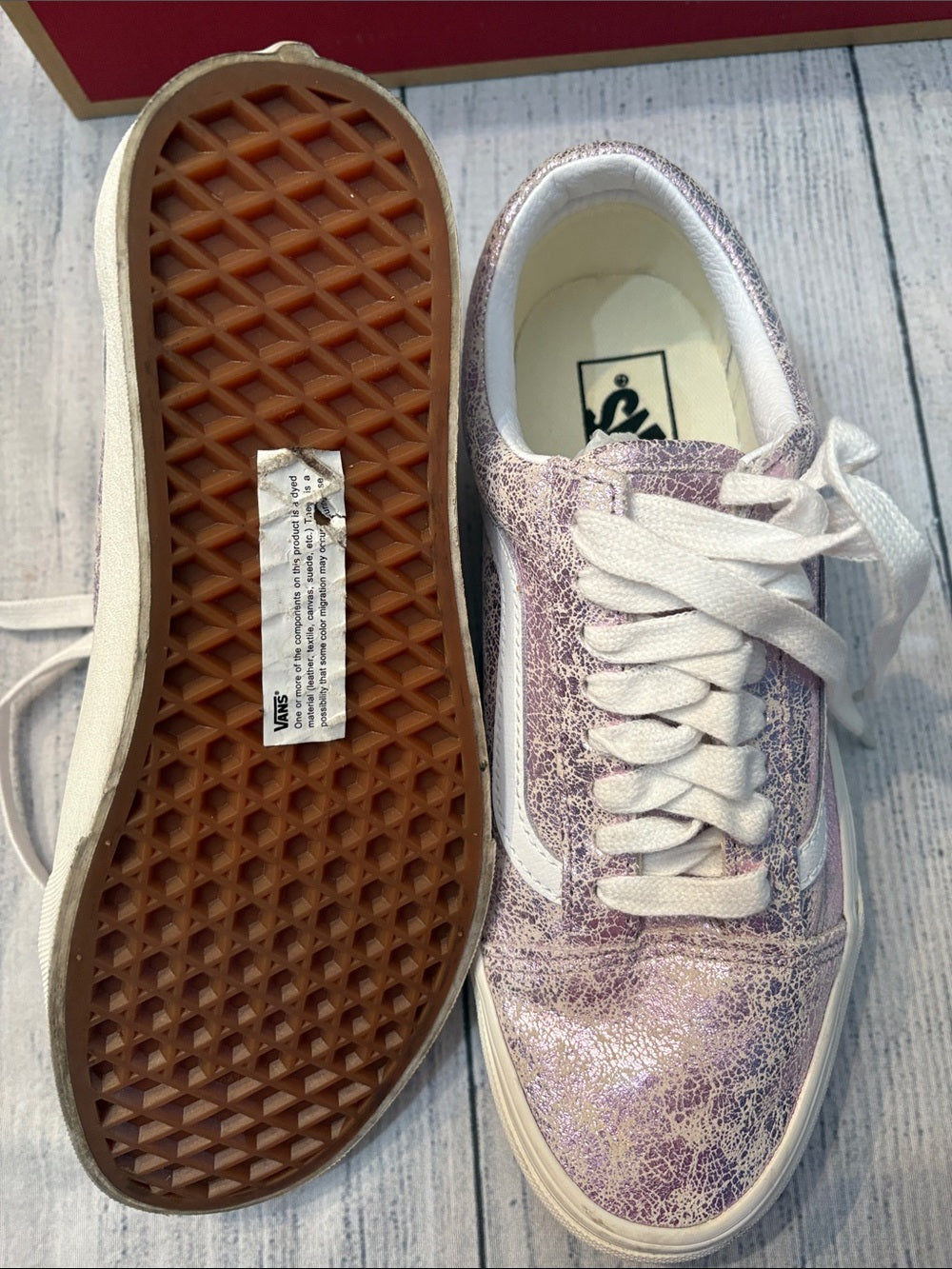 Vans Old Skool Leather Rose Gold Cracked Metallic Sneakers - size 8 womens 🌟 - Image 4