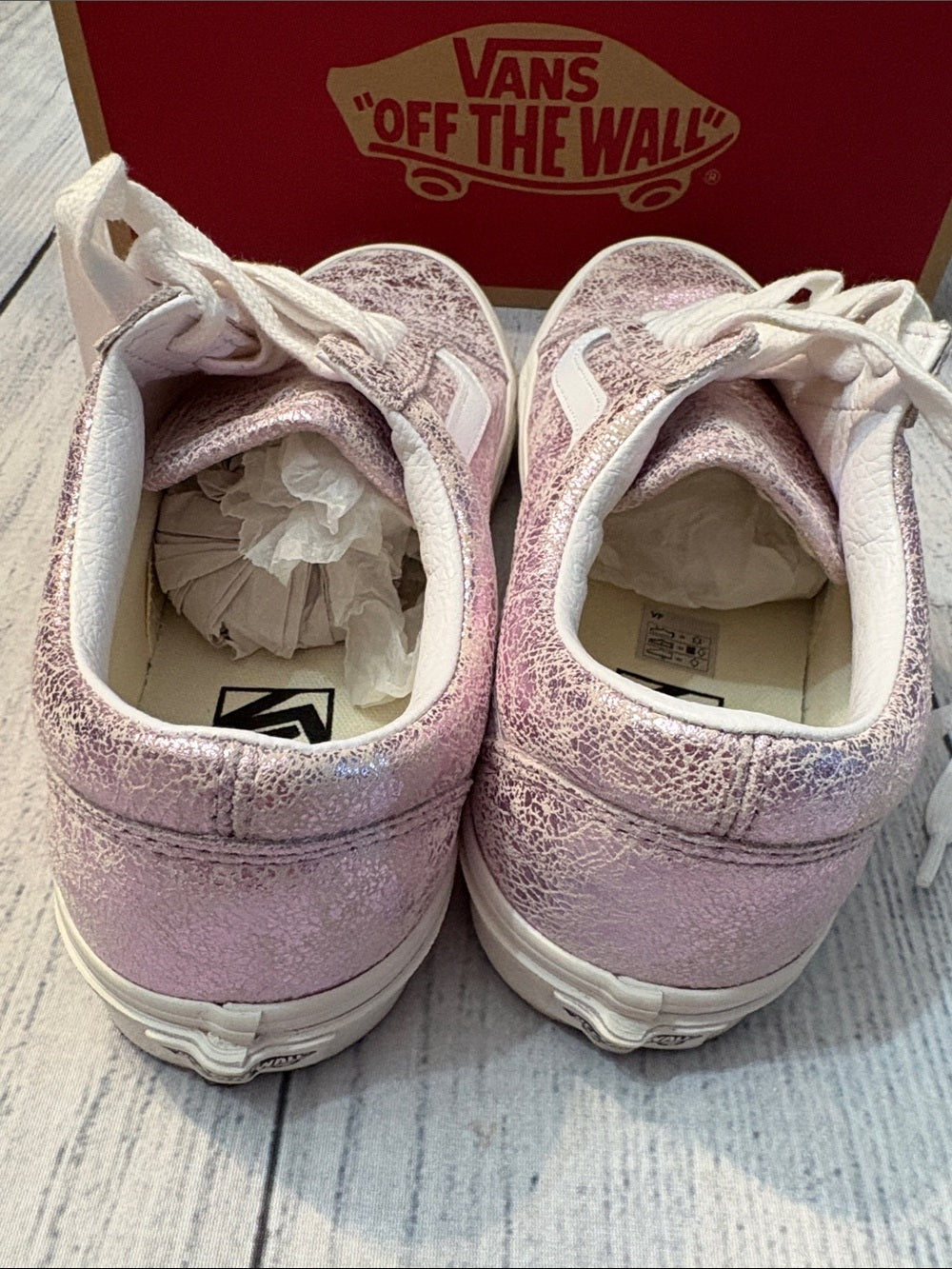 Vans Old Skool Leather Rose Gold Cracked Metallic Sneakers - size 8 womens 🌟 - Image 5