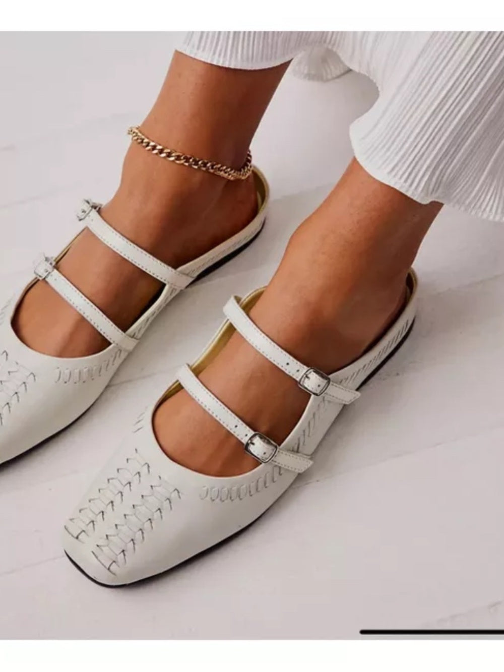 Free People Diana Double Strap Flat Bone - size 39 (US 8.5) - NEW 🌟 - Image 2