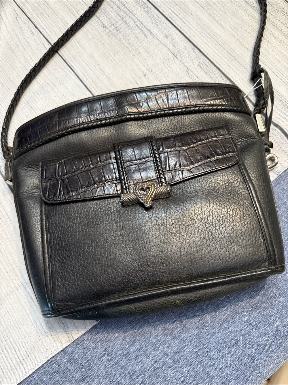 Brighton Purse Black Pebble Croc Silver Heart Shoulder Bag Vintage 🌟 - Image 2