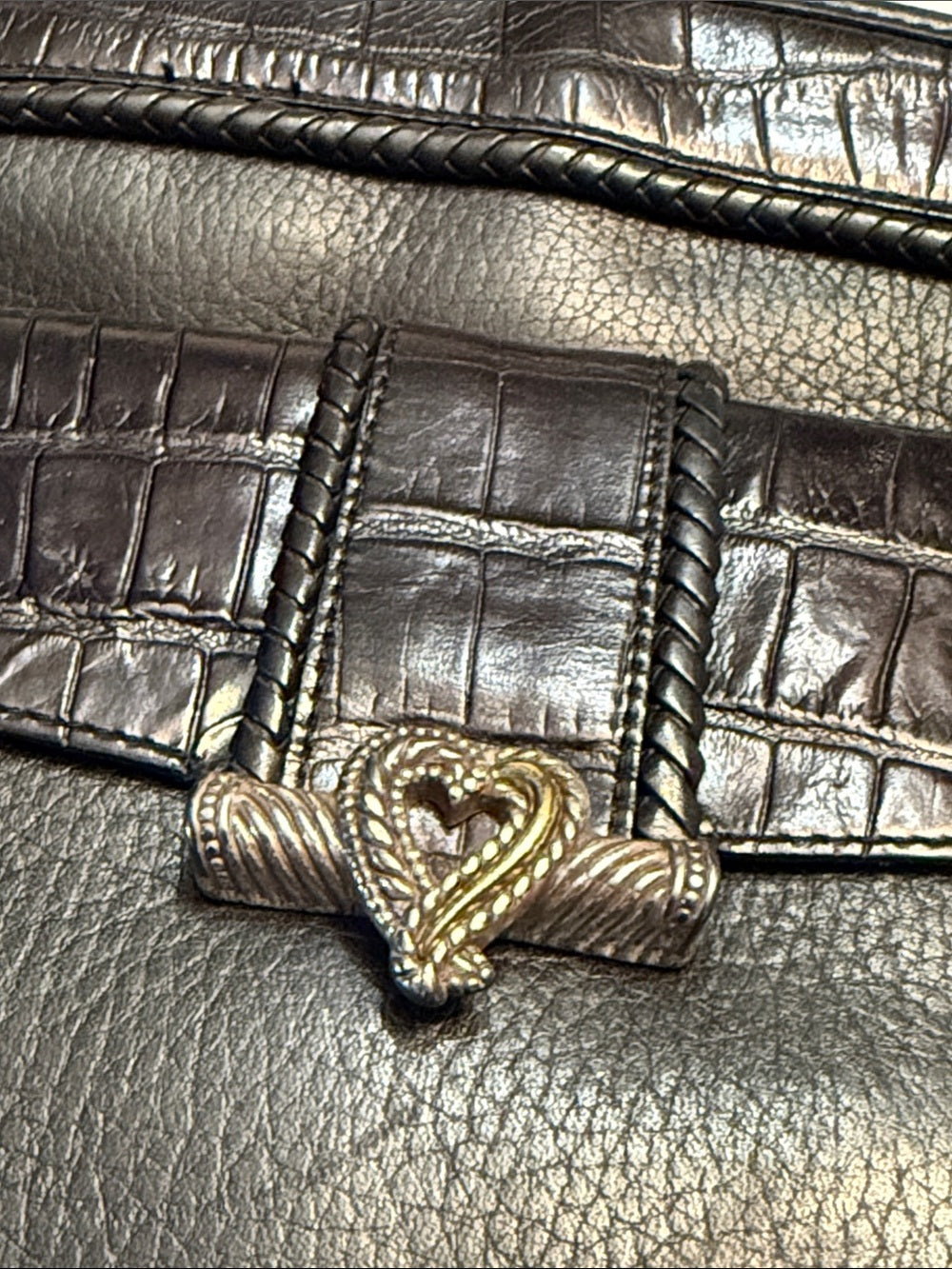 Brighton Purse Black Pebble Croc Silver Heart Shoulder Bag Vintage 🌟 - Image 3