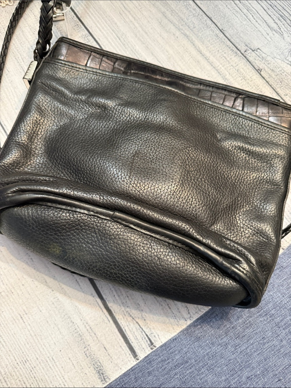 Brighton Purse Black Pebble Croc Silver Heart Shoulder Bag Vintage 🌟 - Image 6