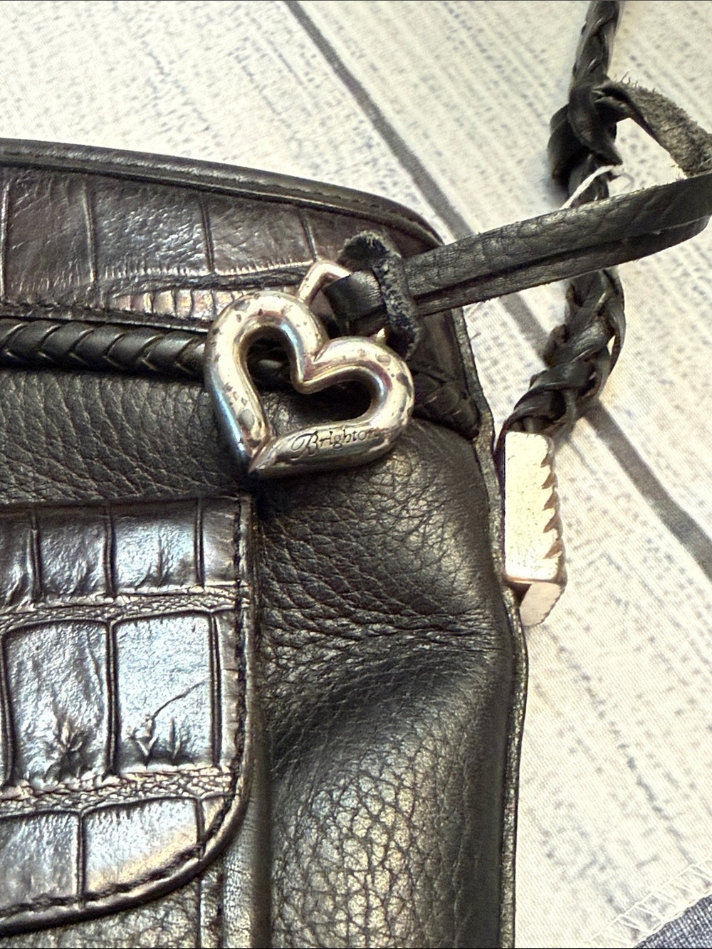 Brighton Purse Black Pebble Croc Silver Heart Shoulder Bag Vintage 🌟 - Image 4