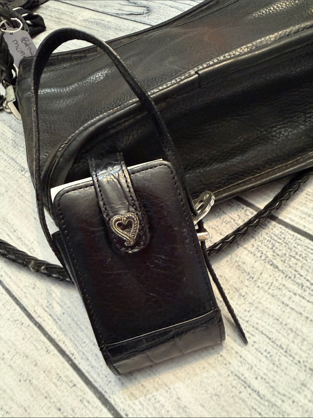 Brighton Purse Black Pebble Croc Silver Heart Shoulder Bag Vintage 🌟 - Image 8