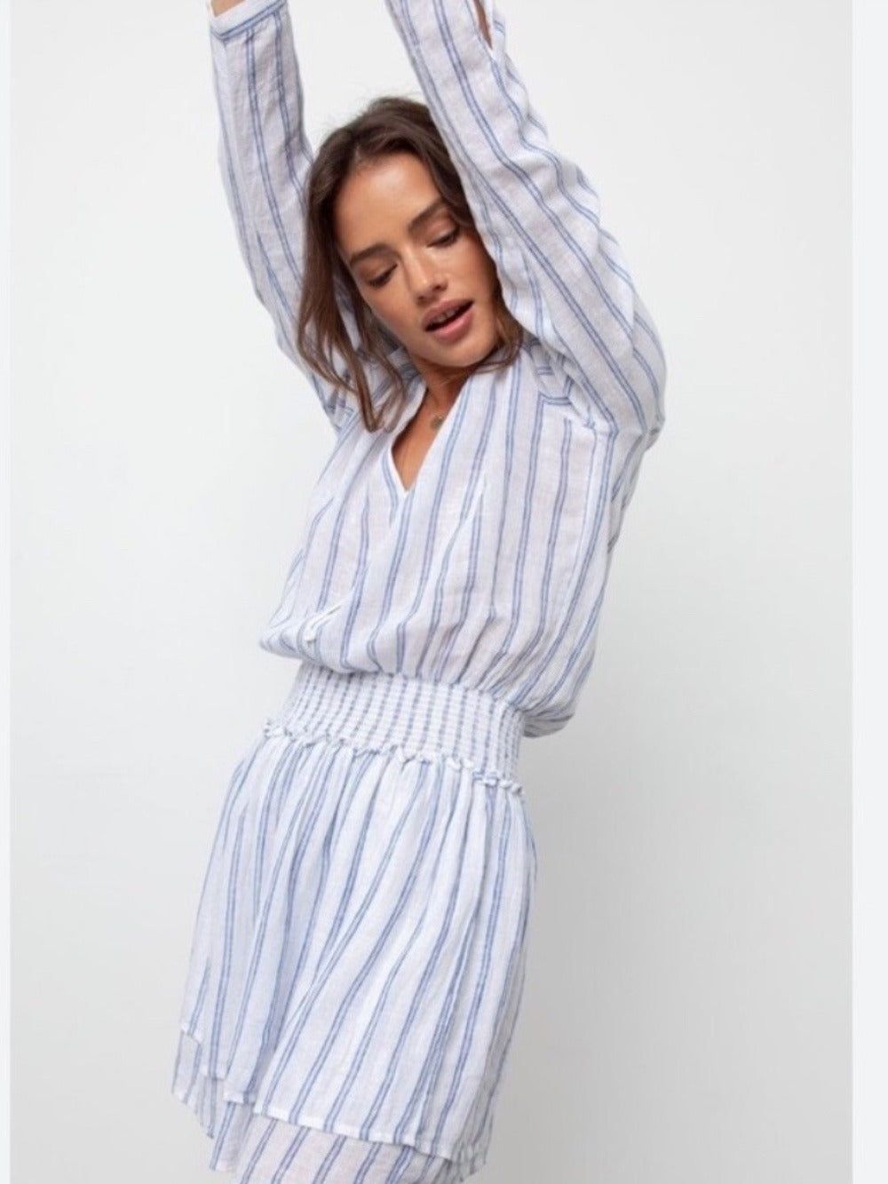 Rails Jasmine Dress Rhone Strip Long Sleeve Linen Blend - size M - Image 1