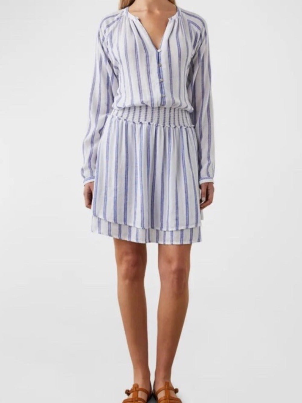 Rails Jasmine Dress Rhone Strip Long Sleeve Linen Blend - size M - Image 3