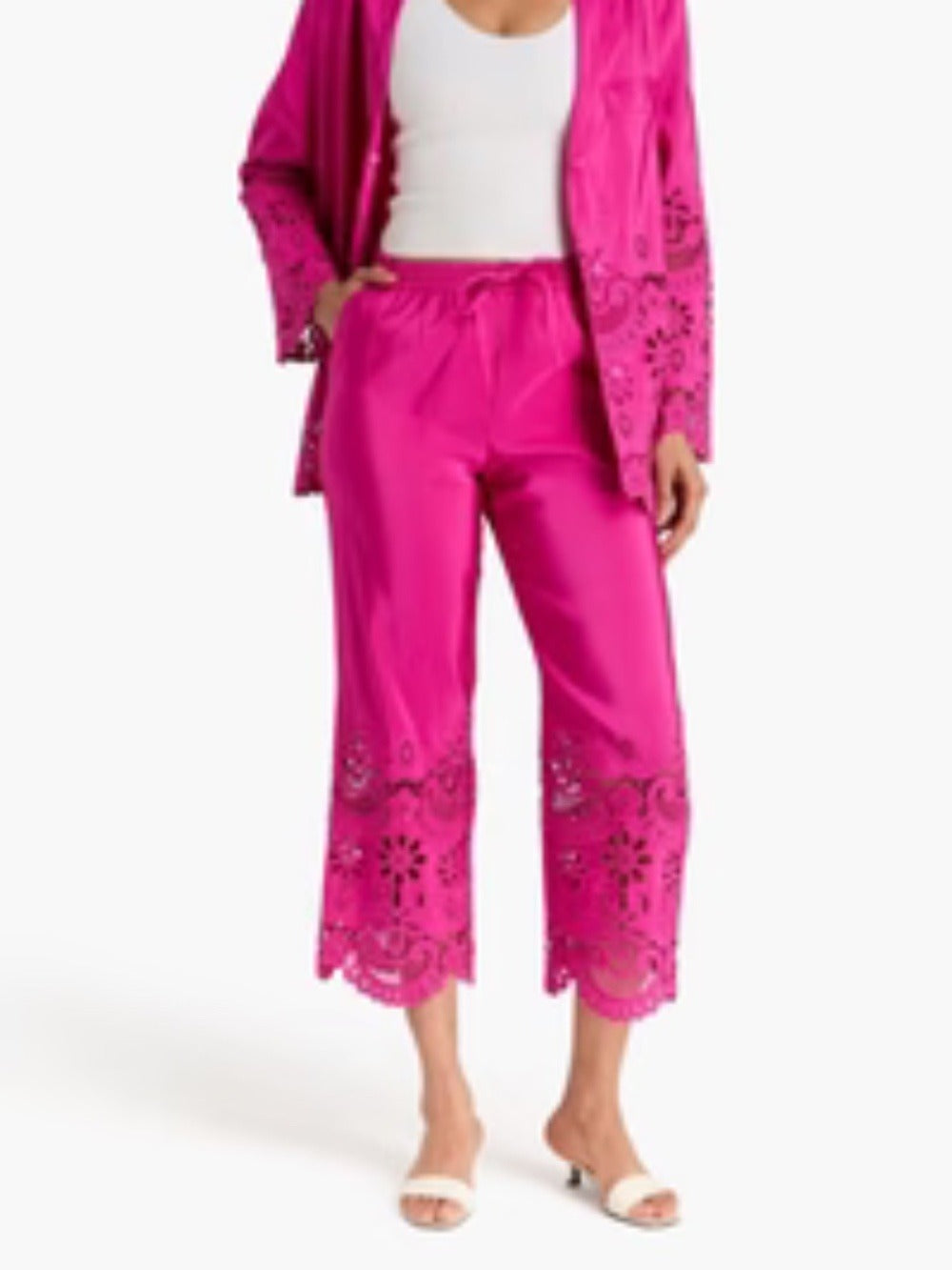 VALENTINO GARAVANI Broderie anglaise silk-twill straight-leg pants - size 36 🌟 - Image 2