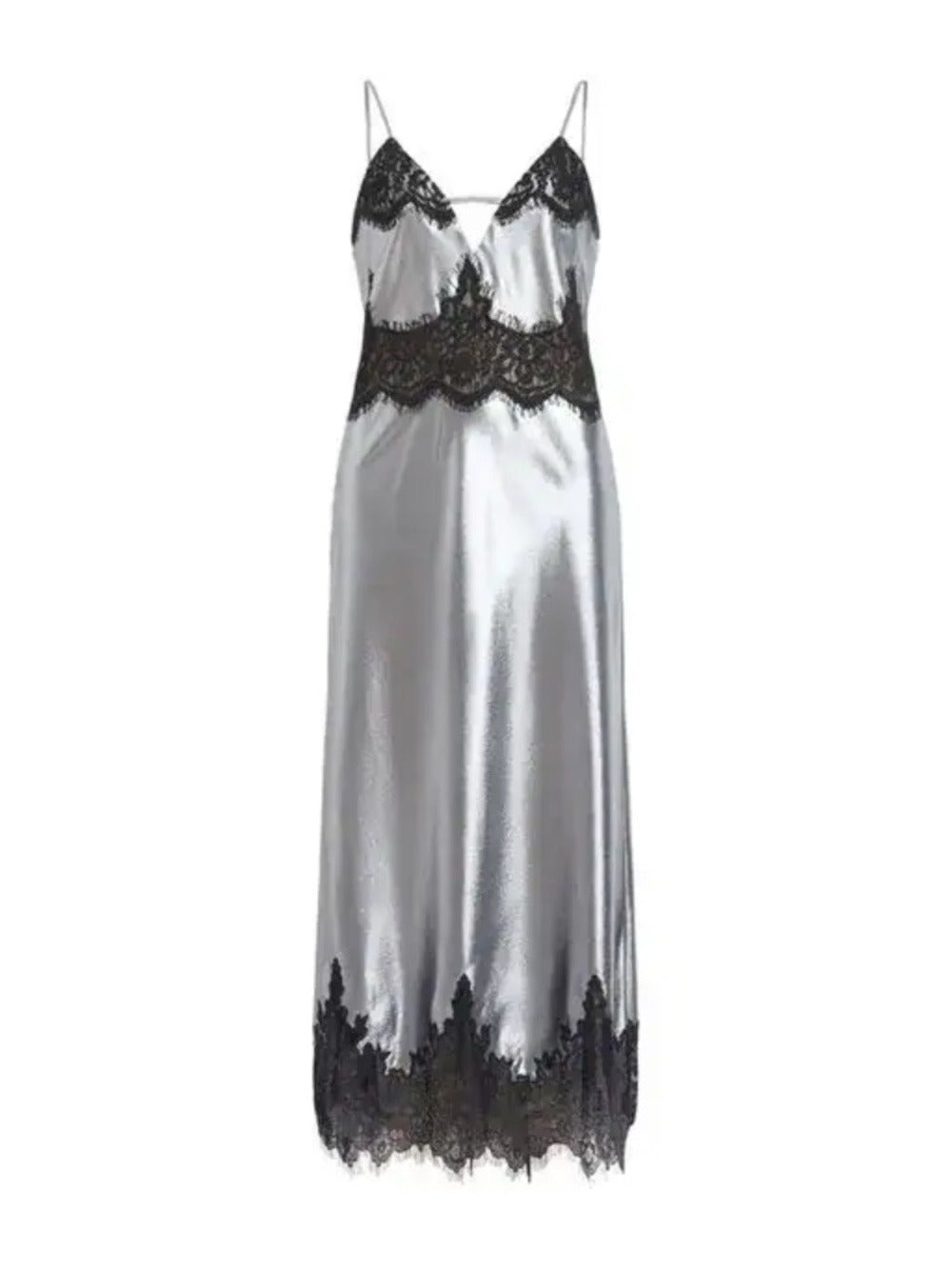 AllSaints Ophelia Metallic Lace Trim Maxi Dress in Gray - size 6 - NWT - Image 1