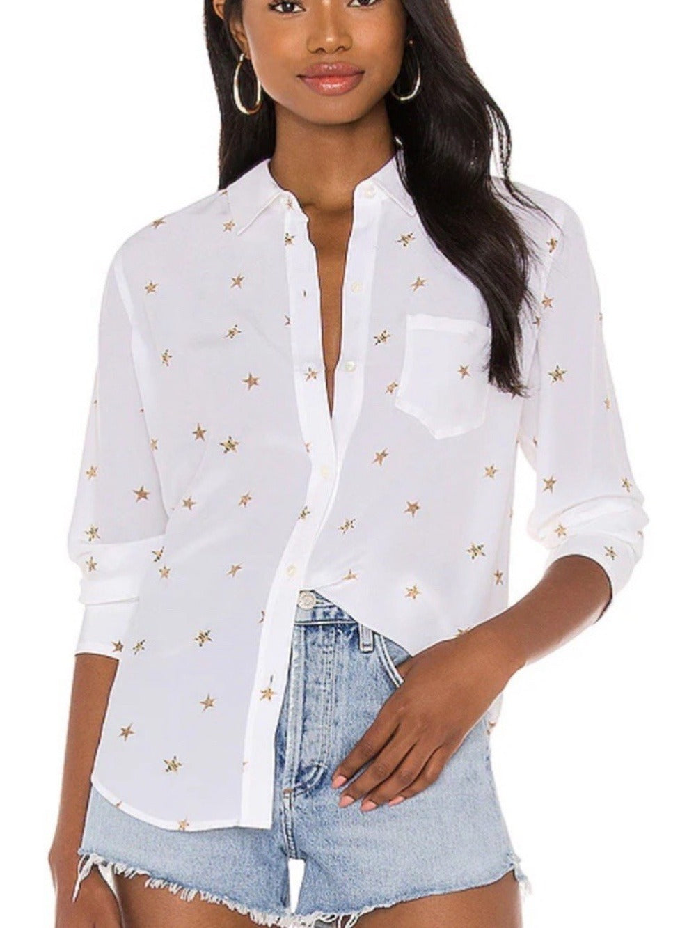 RAILS Kate Silk Button-Up Shirt in Ivory Animal Stars - size small - Image 2