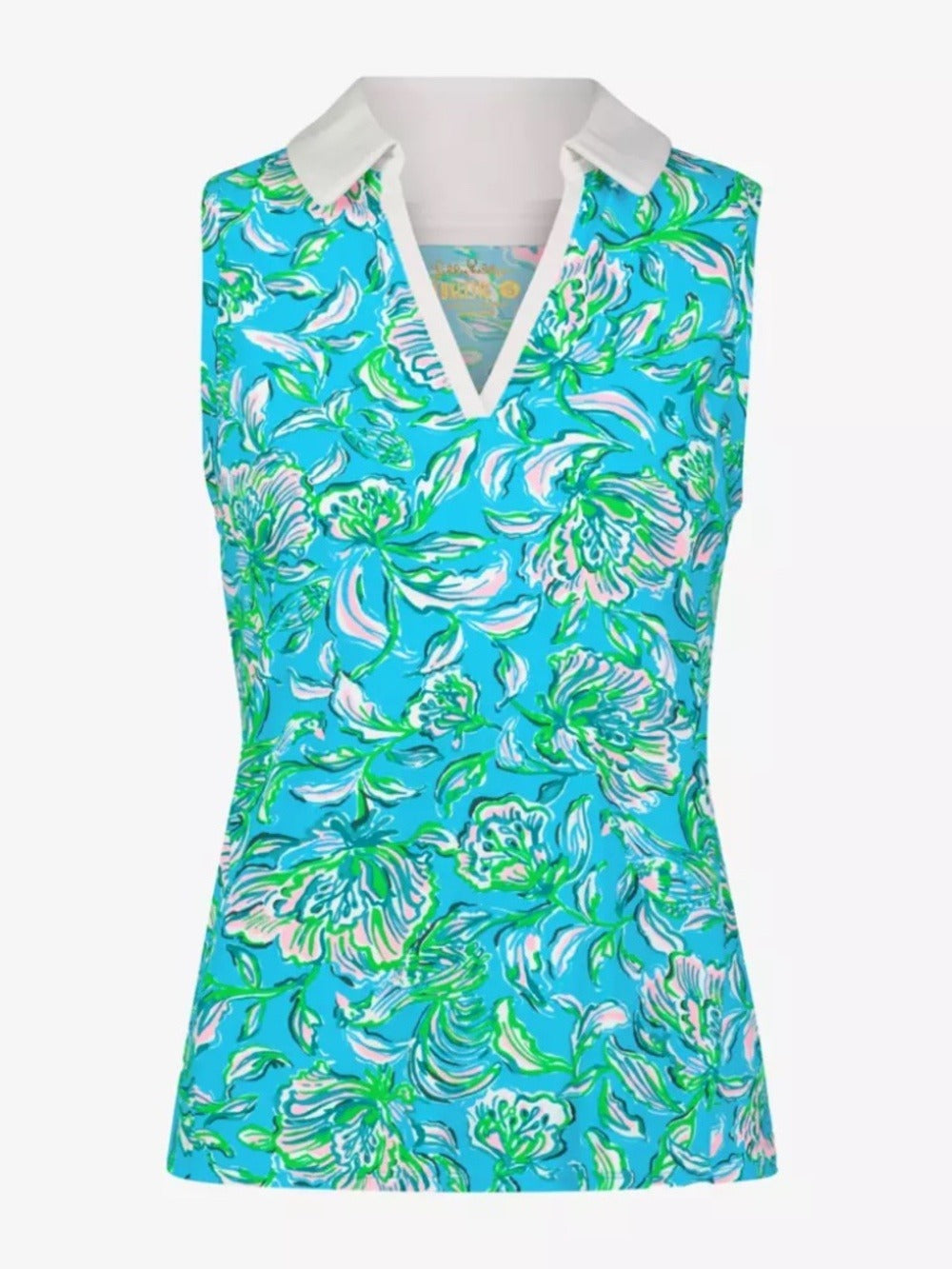 Lilly Pulitzer Imara Floral Pique Sleeveless Polo Shirt - size Large - Image 1