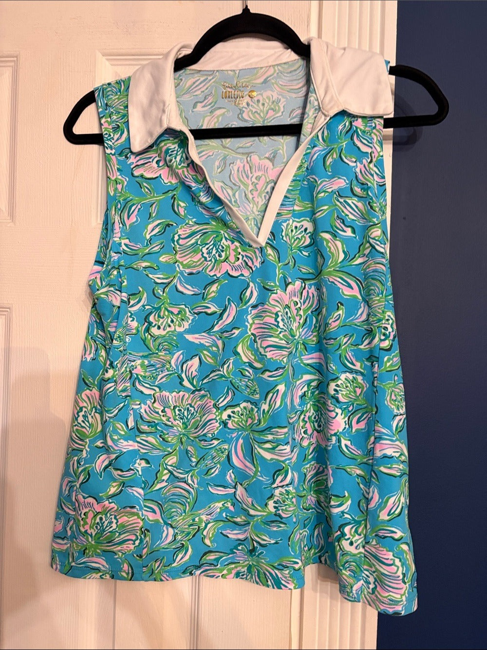Lilly Pulitzer Imara Floral Pique Sleeveless Polo Shirt - size Large - Image 4