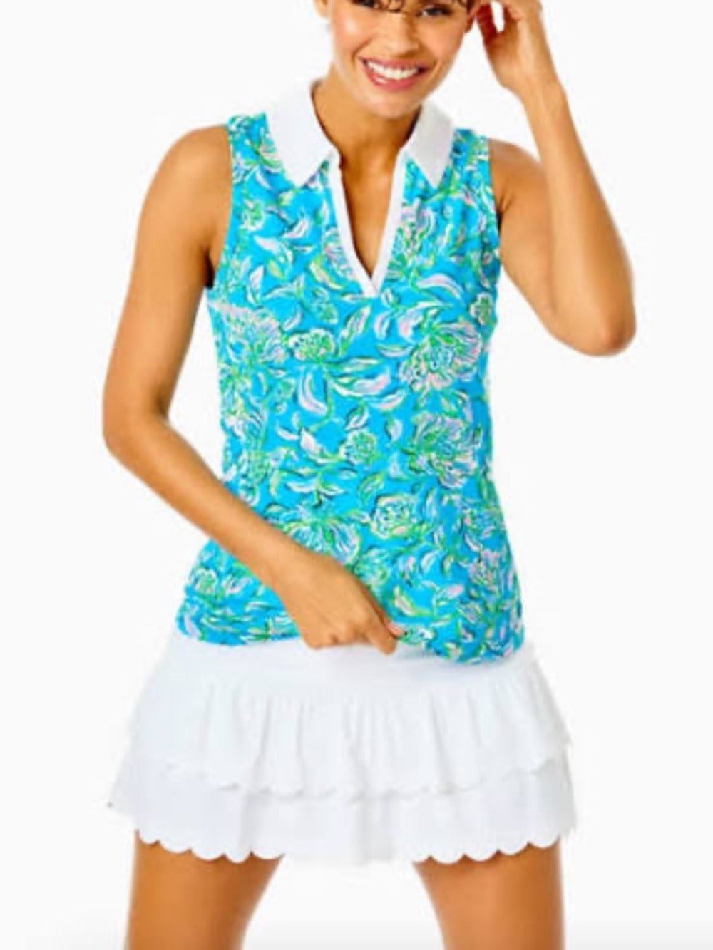 Lilly Pulitzer Imara Floral Pique Sleeveless Polo Shirt - size Large - Image 2