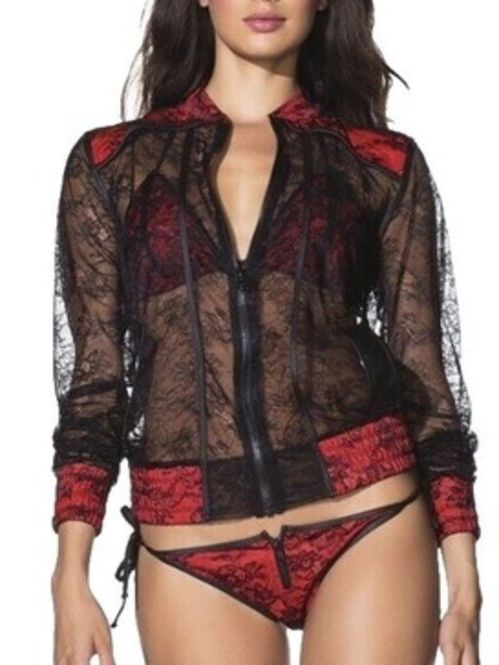 Agua Bendita Polar Aurora Black Lace over Red Neoprene Jacket - size M - Image 1