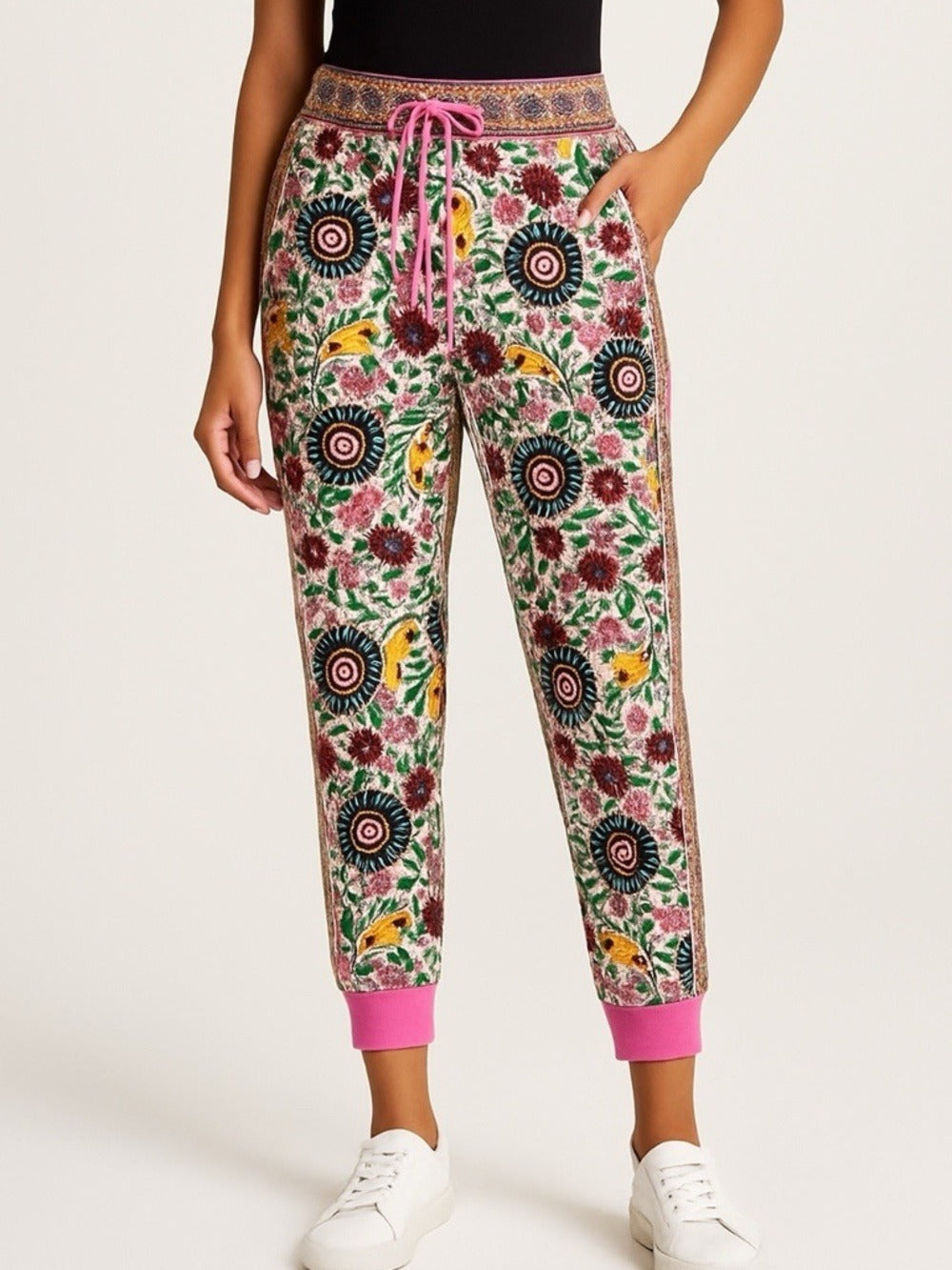 ALICE + OLIVIA Floral Polyester Jogger Track Pants Pockets - Image 1