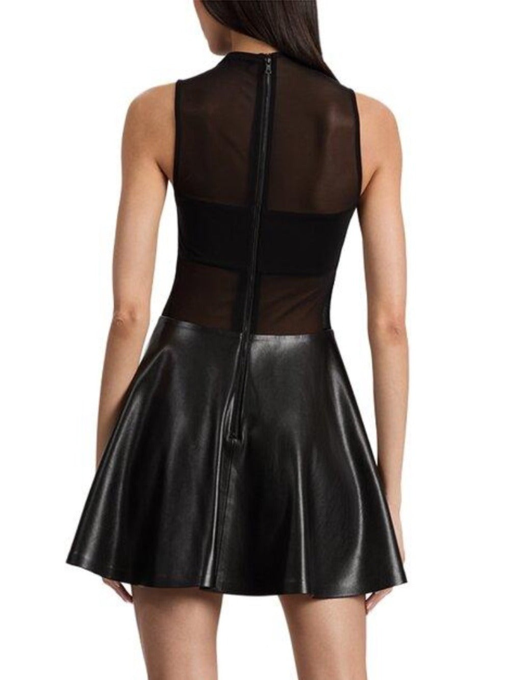 Alice And Olivia Chara Mesh Drop Waist Mixed Media Dress In Black - size 14 - Image 2
