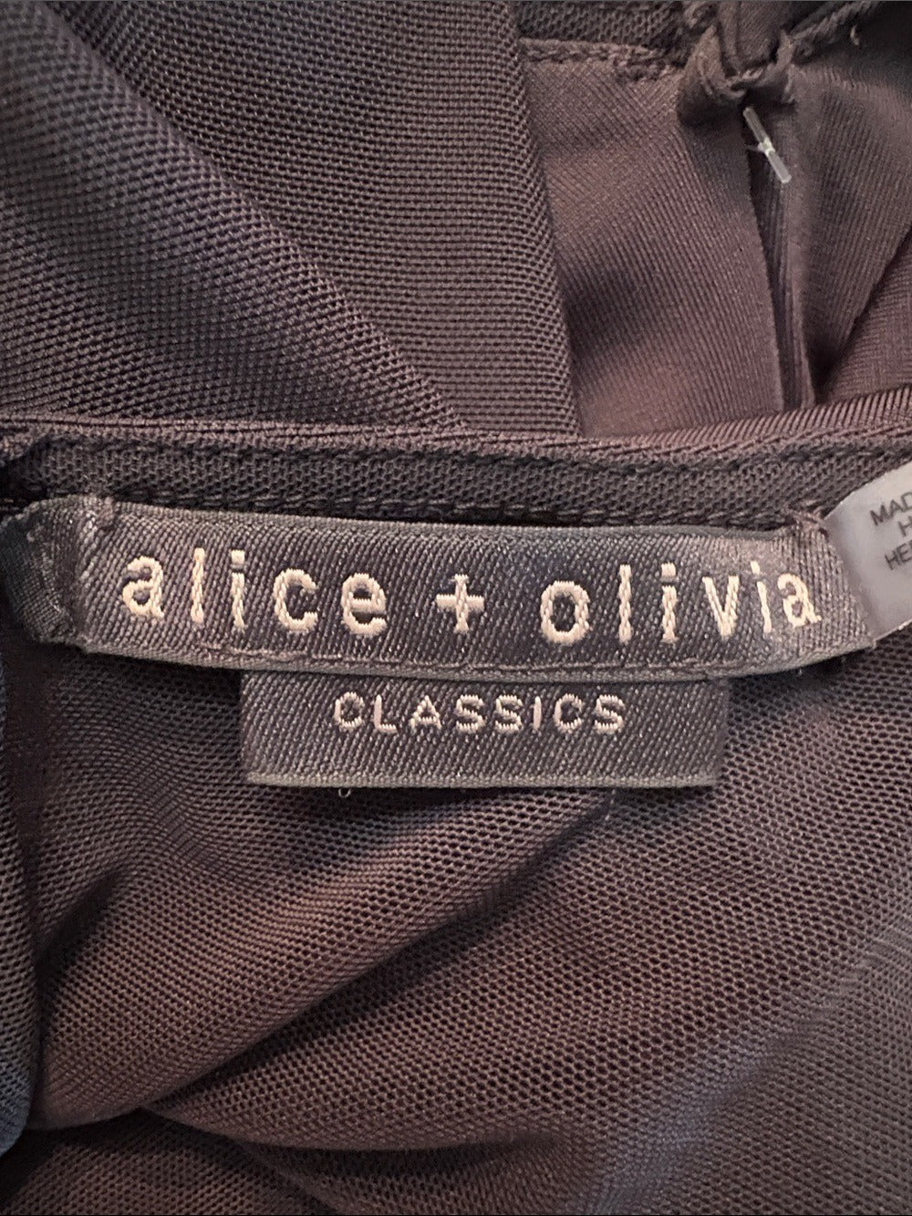 Alice And Olivia Chara Mesh Drop Waist Mixed Media Dress In Black - size 14 - Image 3