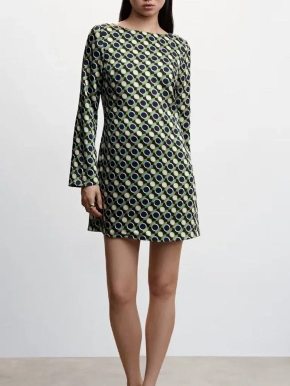 Mango Retro 70s Geometric Printed Long Sleeve Mini Dress - size 2 - Image 2