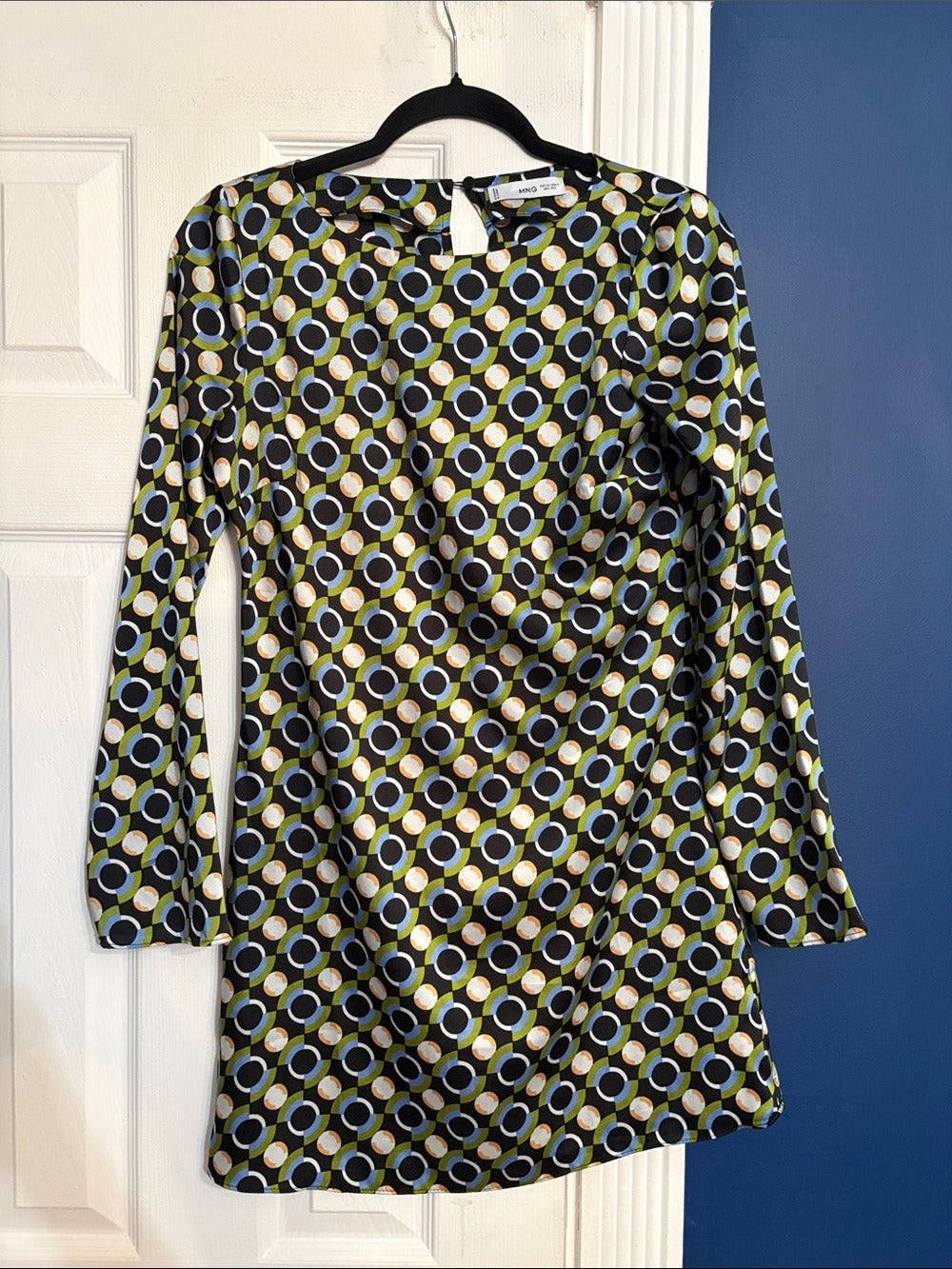 Mango Retro 70s Geometric Printed Long Sleeve Mini Dress - size 2 - Image 4