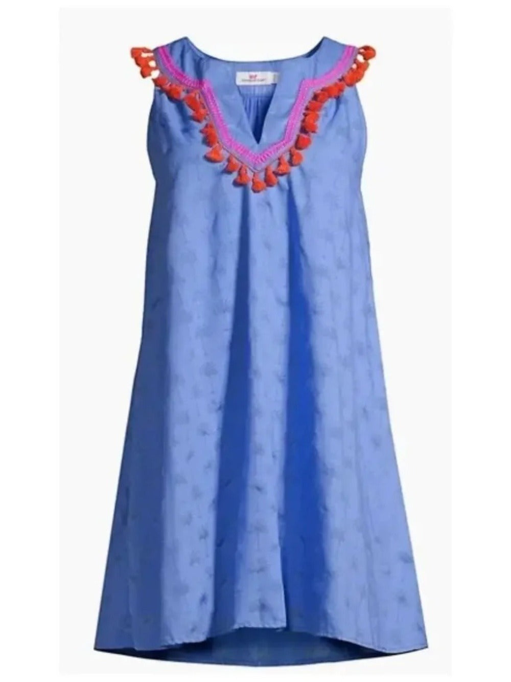 Vineyard Vines Sunset Palm Tassel Embroidered blue Mini Dress - size Large - Image 1