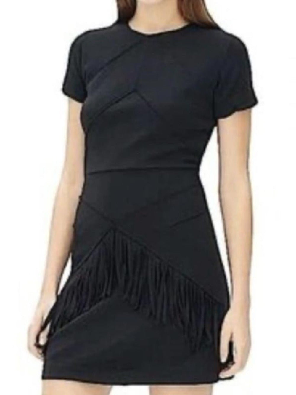 Sandro Ralene Black Wool Blend Stretch Fringe Dress - size 2 (Medium) - Image 1