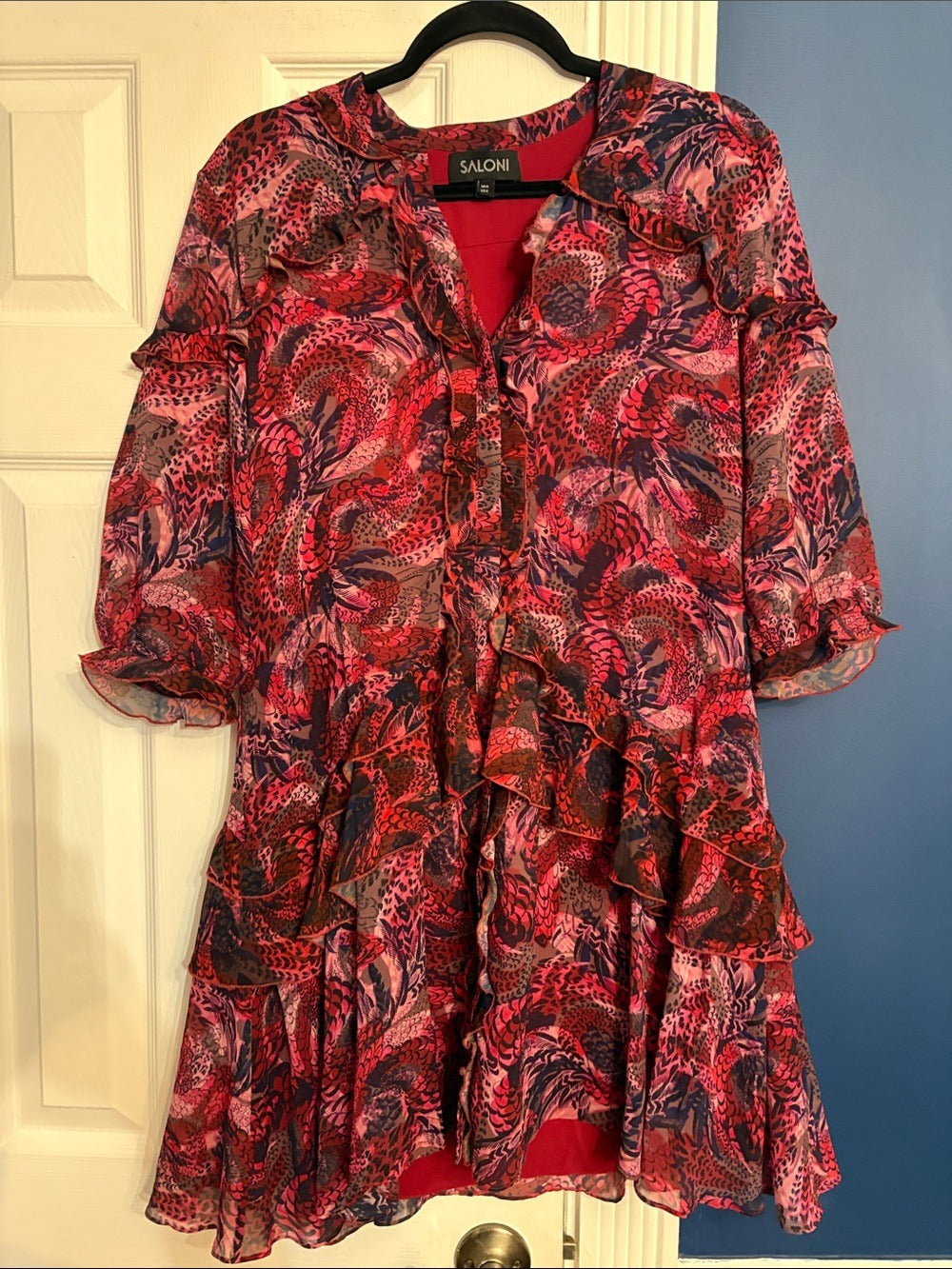SALONI Red Feather Tilly Ruffle Dress - size 4 - Image 3