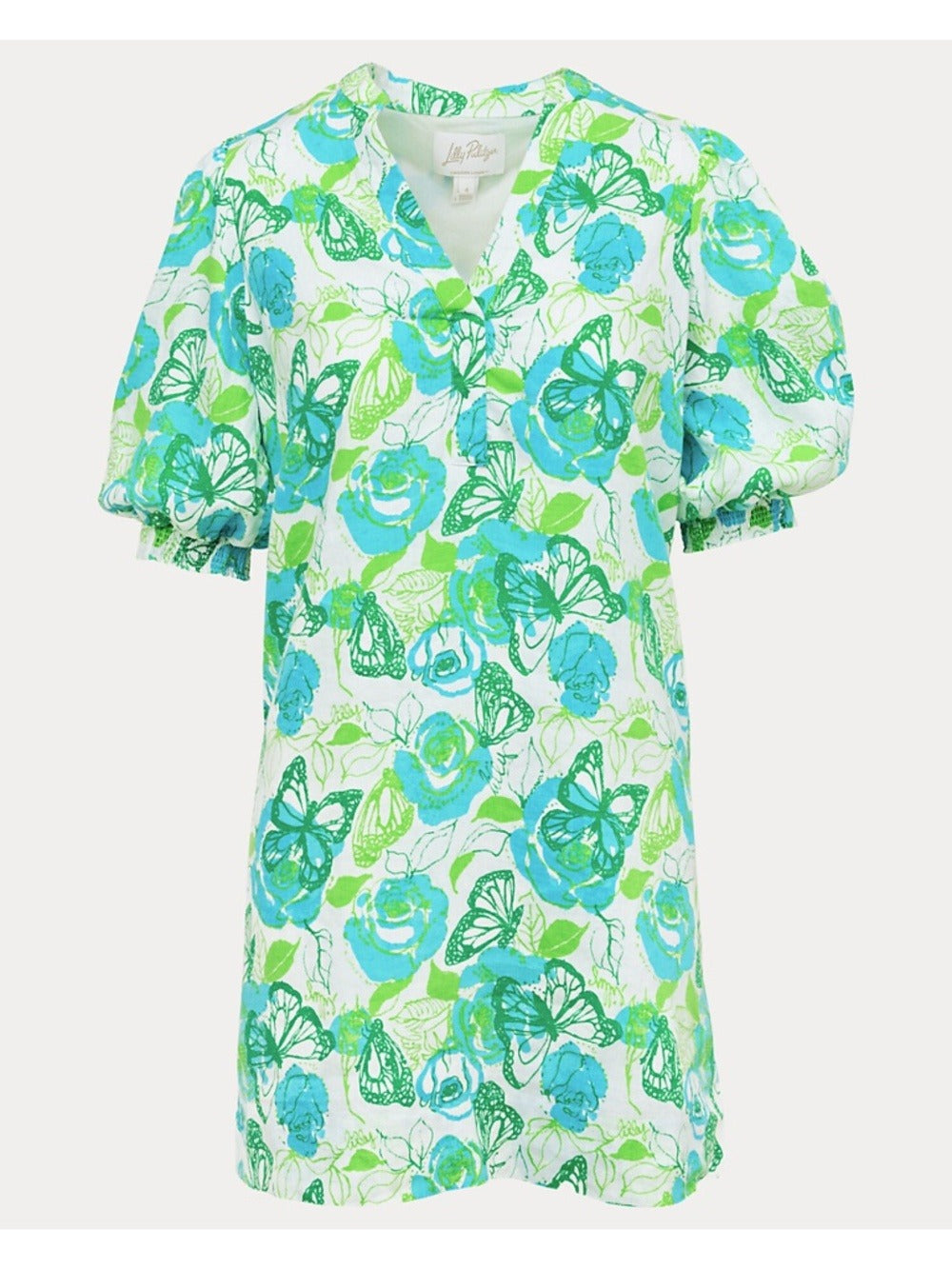 Lilly Pulitzer Mialeigh Linen Monarch Rose Floral Butterfly Tunic Dress - size M - Image 1