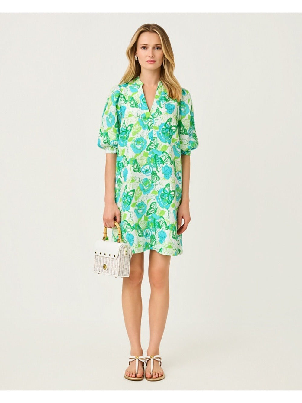 Lilly Pulitzer Mialeigh Linen Monarch Rose Floral Butterfly Tunic Dress - size M - Image 3