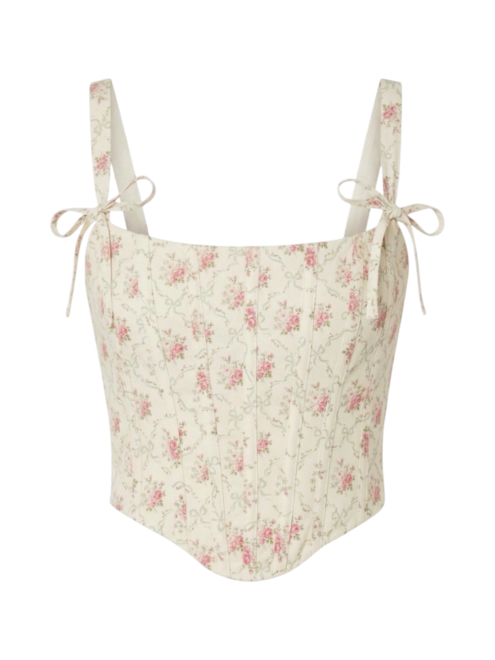 HOUSE OF CB Stretch Cotton Floral Corset Top - Ivory Vintage Rose Print - S - Image 1