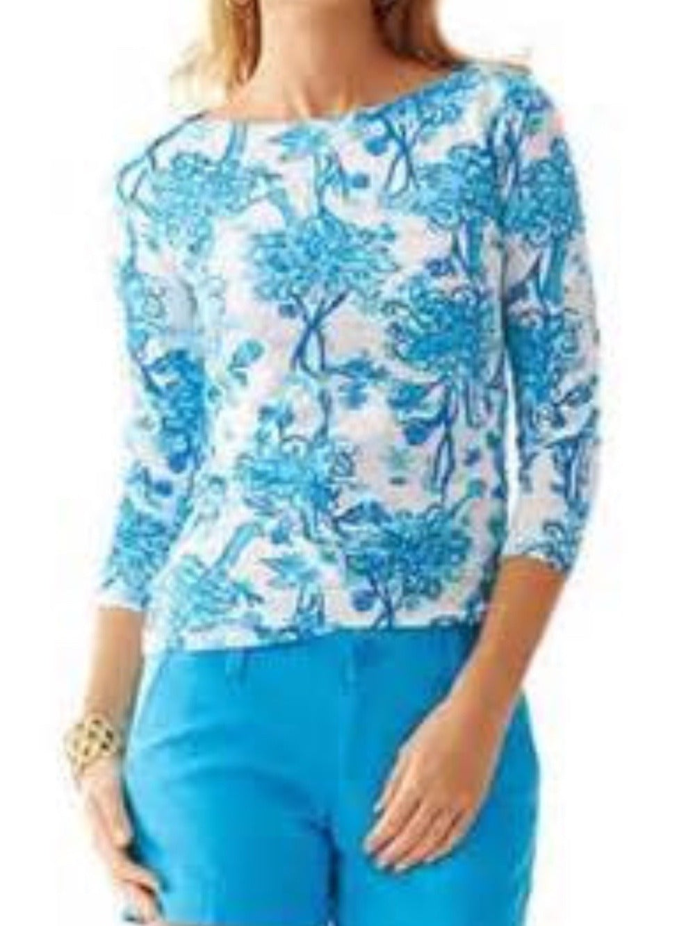 Lilly Pulitzer Andie Top Resort White Blue Back It up Ostrich - size XL - Image 2