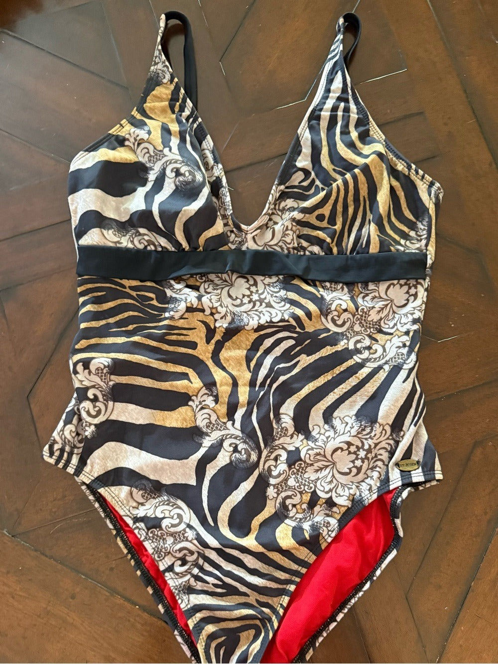 St. John Swim Black and Gold Animal-Print One piece bathing suit - size 10 - Image 3