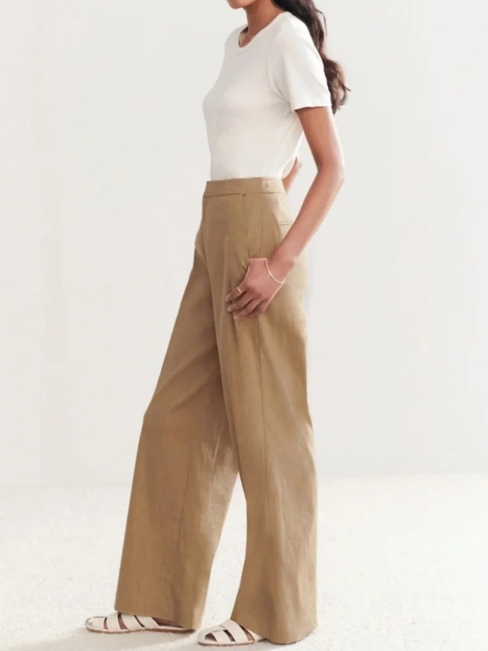 JENNI KAYNE Linen Keaton Trouser Pant in Khaki - size 0 🌟 - Image 2