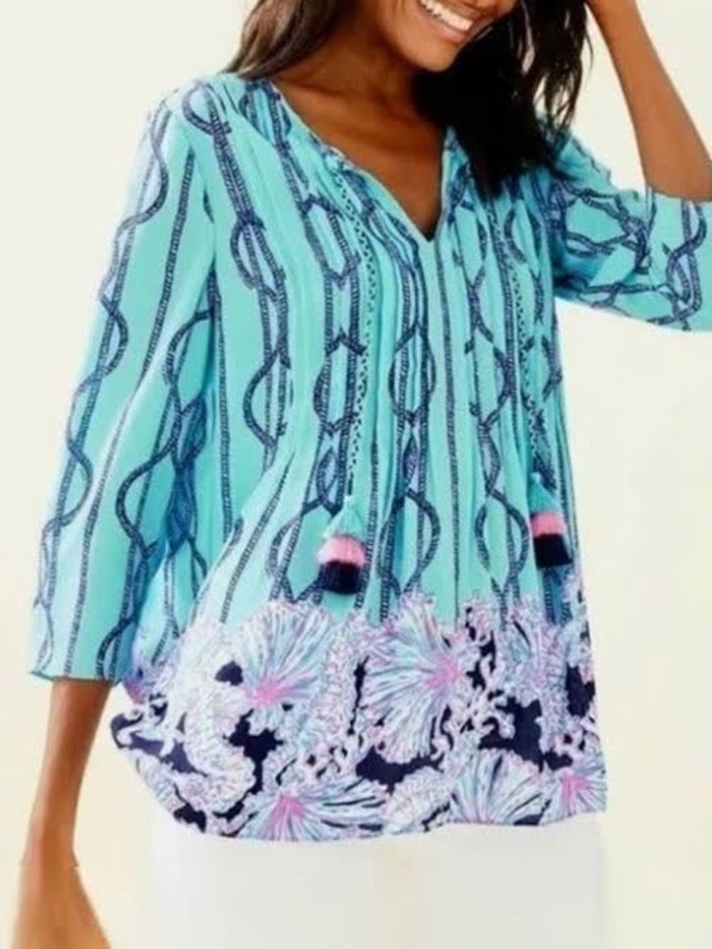 Lilly Pulitzer Marilina Tunic “A Frayed Knot” in light Aqua - size Large - Image 1