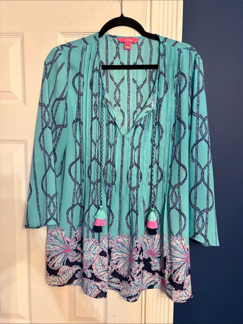 Lilly Pulitzer Marilina Tunic “A Frayed Knot” in light Aqua - size Large - Image 3