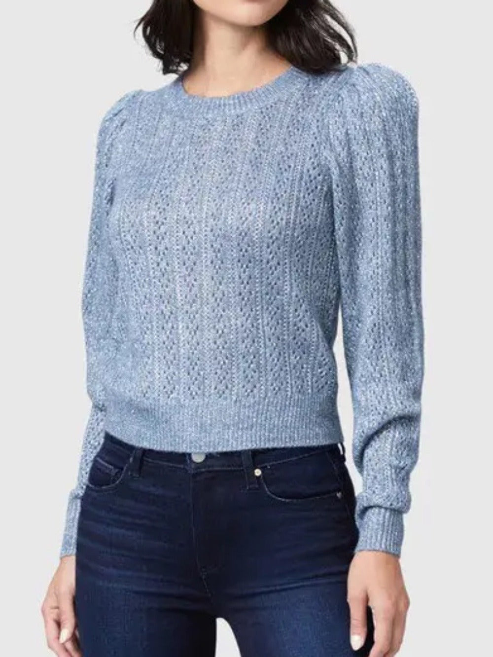PAIGE Women's Athena Sweater Crew Neck Cropped Puff Sleeve - size small - Image 1