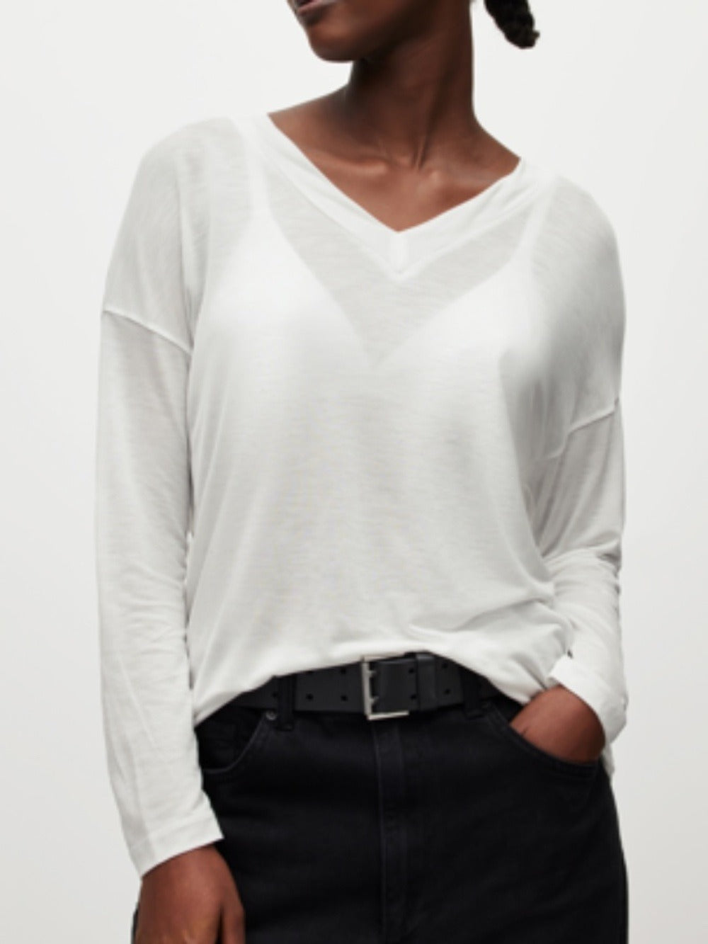 ALLSaints Womens White Kati Long-sleeve V-neck Woven - XS 🌟 - Image 1
