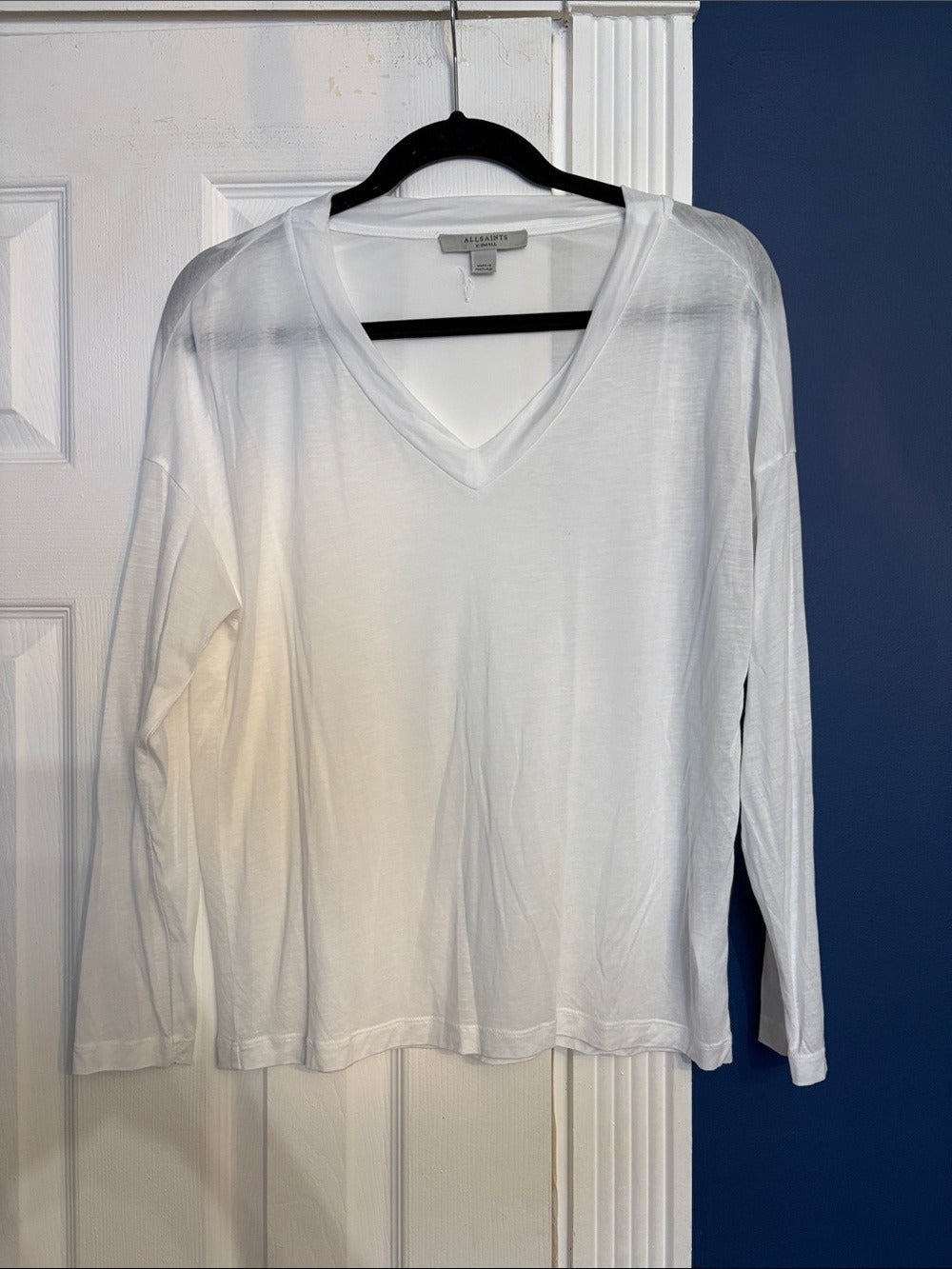 ALLSaints Womens White Kati Long-sleeve V-neck Woven - XS 🌟 - Image 4