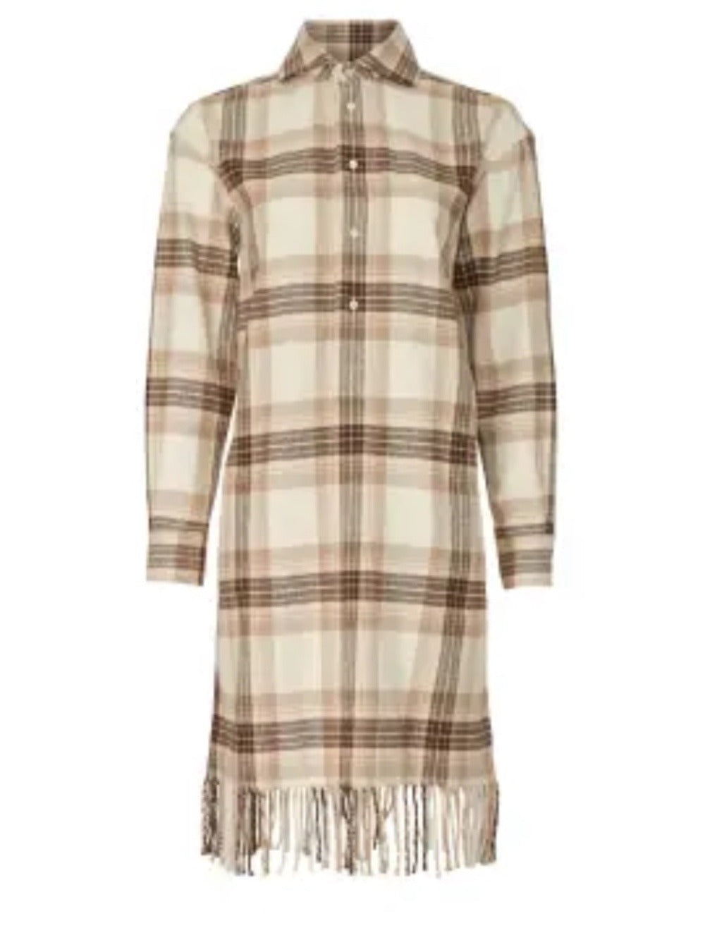 Polo Ralph Lauren Plaid Fringe Shirt Dress Cream Brown - size 8 - Image 1